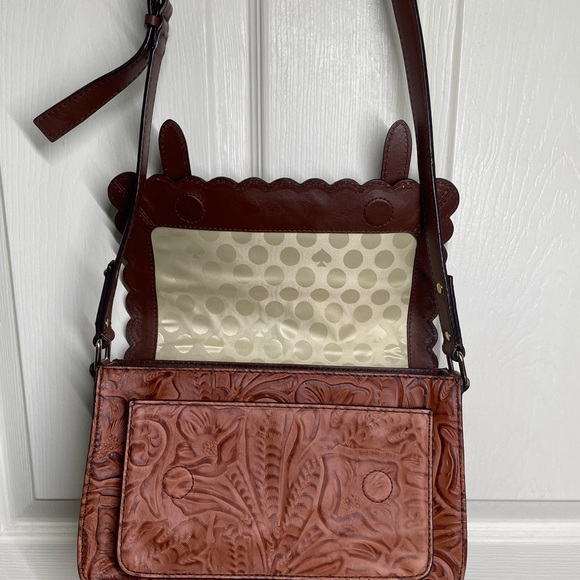 { Kate Spade Mini Messenger } Embossed Brown Santa Rosalia Scout Leather Bag - Picture 10 of 12